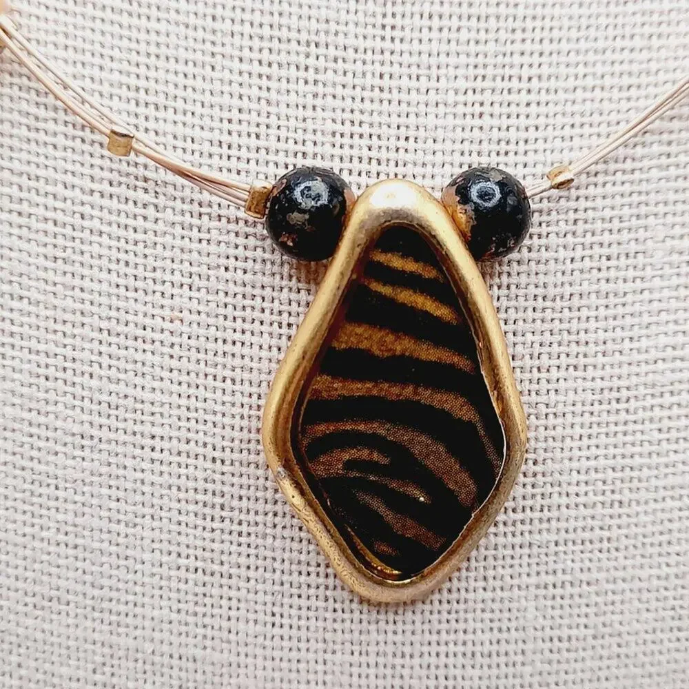 Vintage Chico's Animal Print Pendant Beaded Wire Necklace, 20 Inches